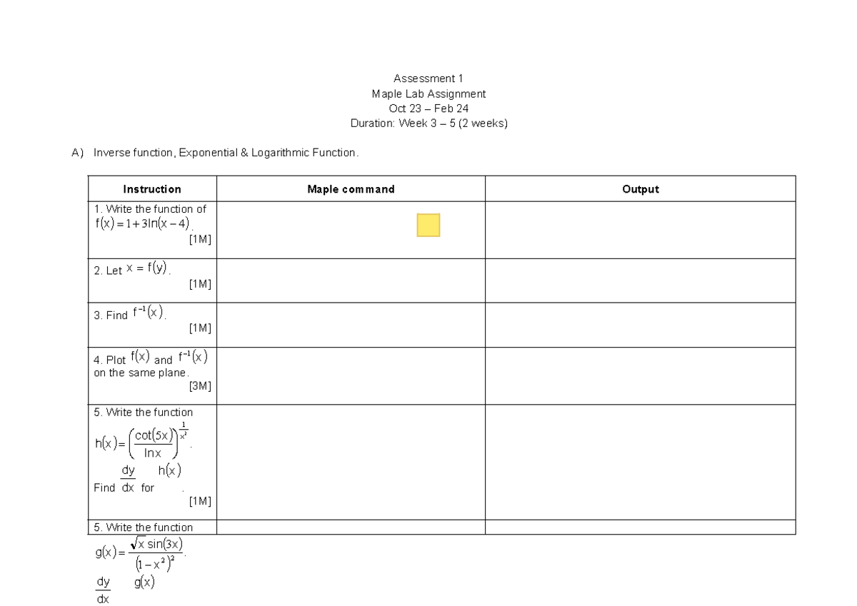 Set B Assessment 1 Maple Lab Assignment - Assessment 1 Maple Lab ...