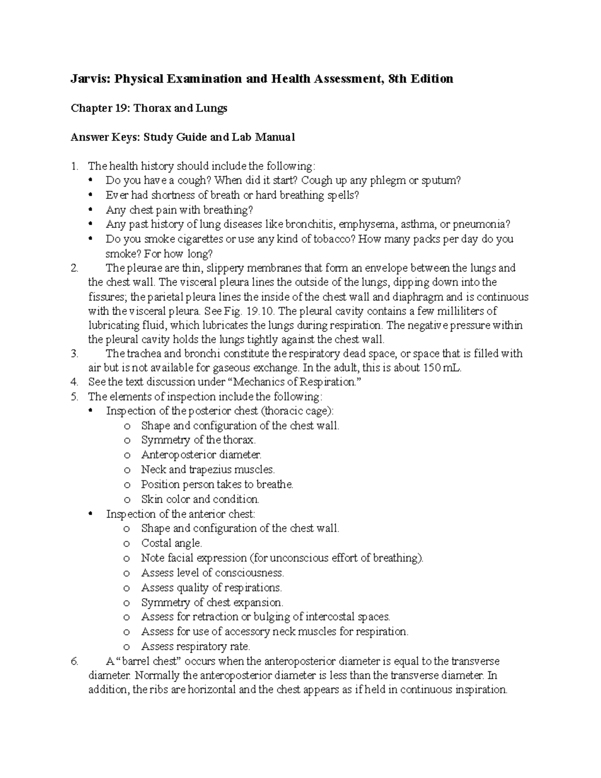 Jarvis Ch. 19 - Thorax and Lungs Study Notes - Studocu