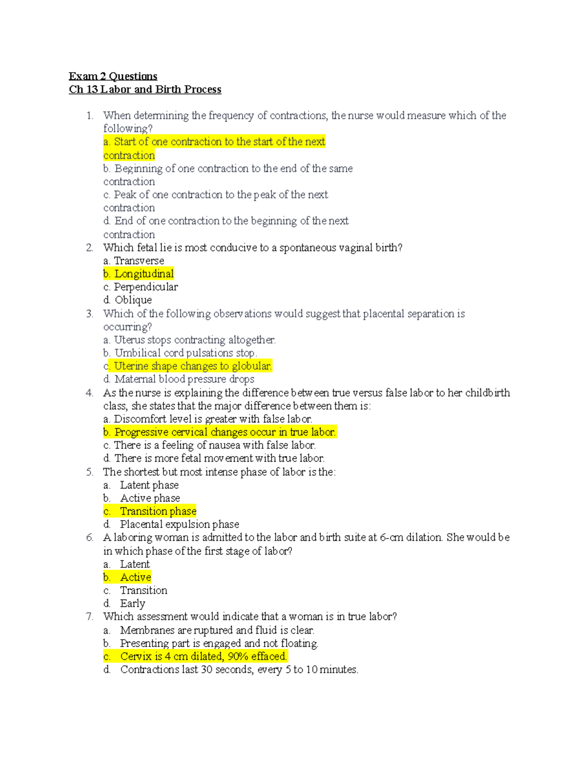 OB 221 Exam 2 Questions - Labor and Birth Process Practice Questions ...