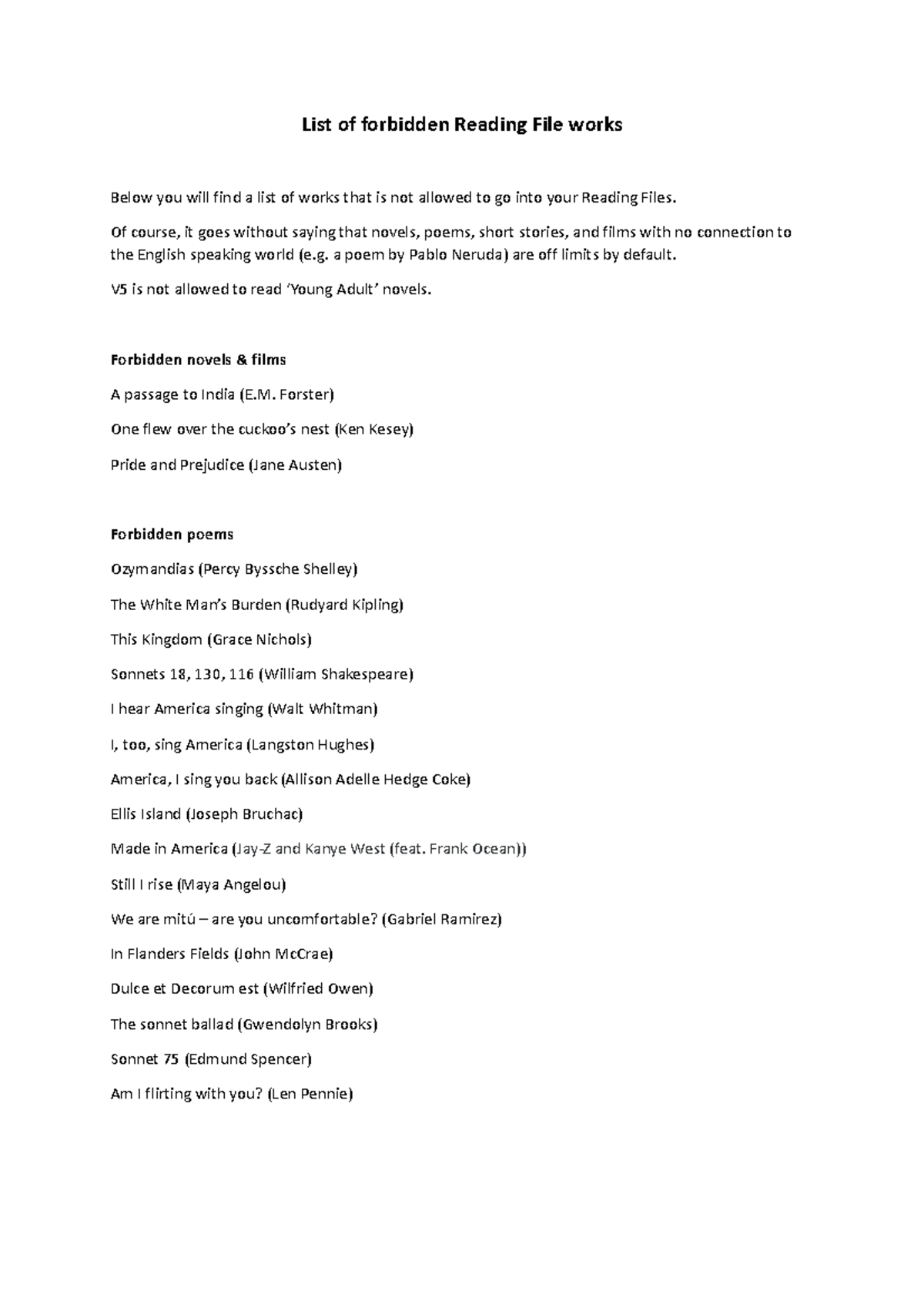 Forbidden Works for Reading Files: A Comprehensive List - Studeersnel