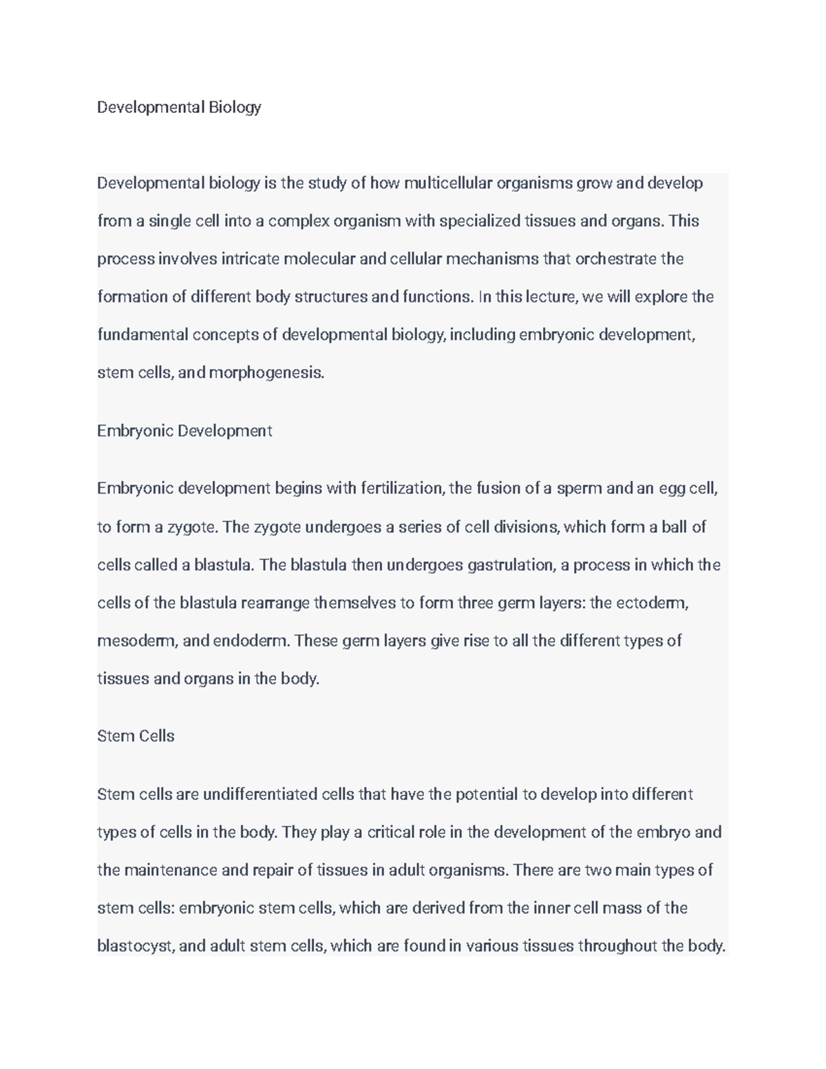 Developmental Biology (BIO 201): Key Concepts and Mechanisms Explained ...