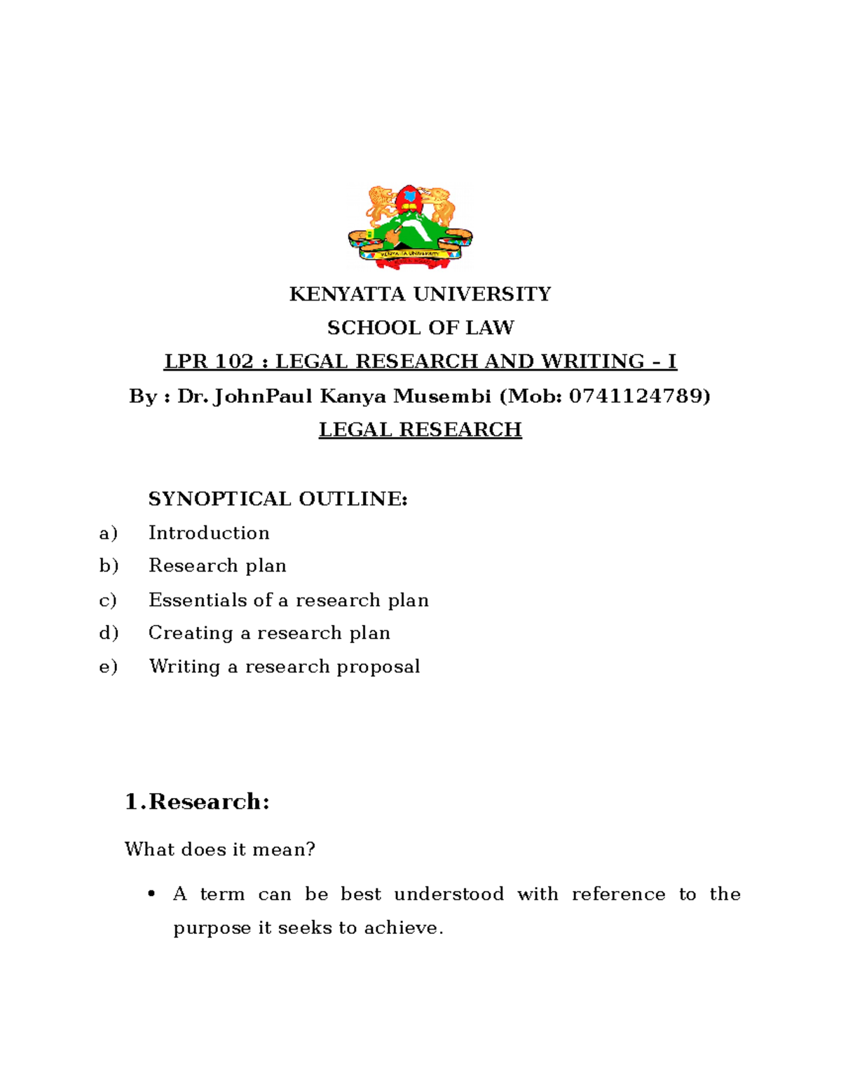 LPR 102 Final Notes on Legal Research and Writing I - Studocu