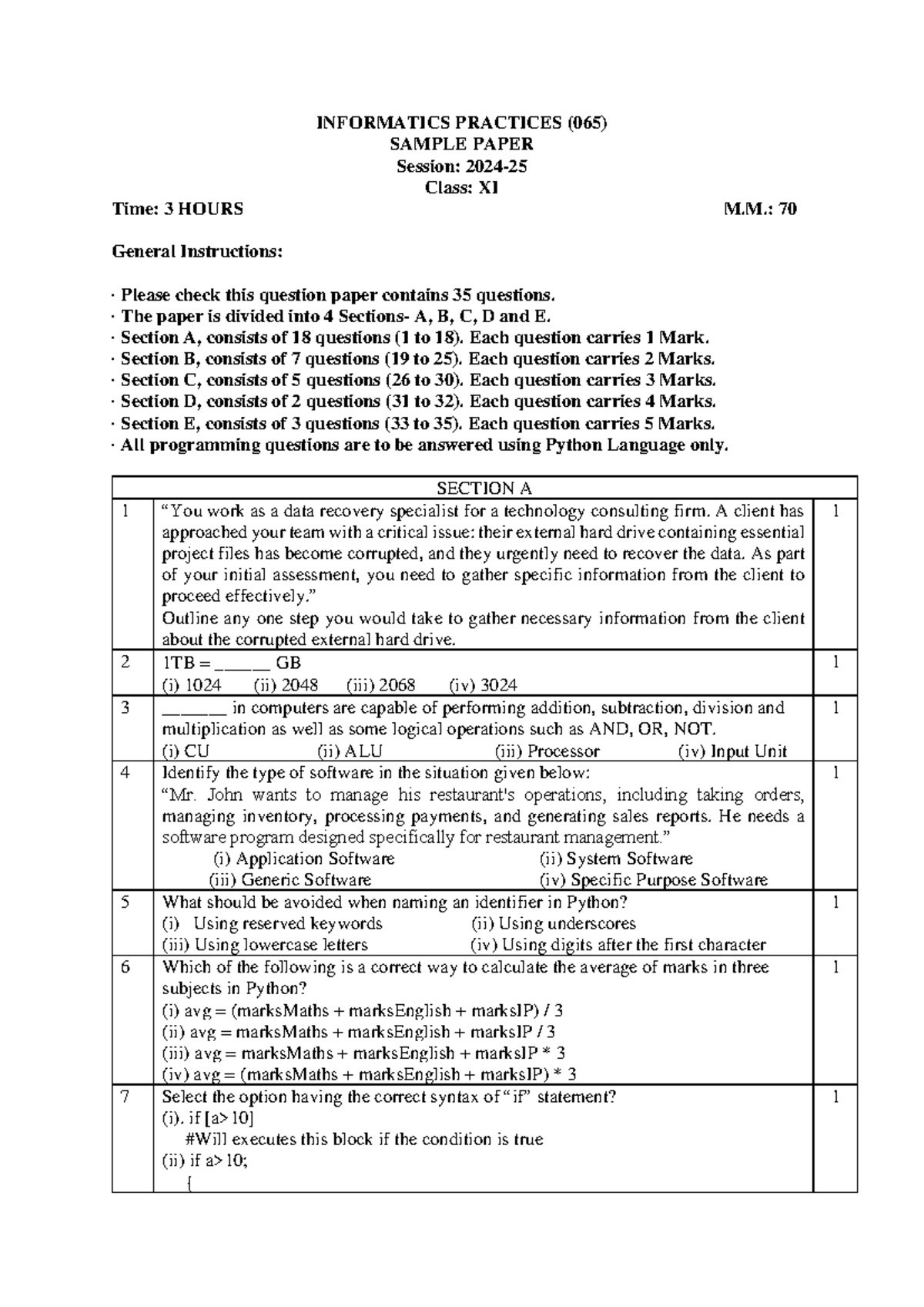 VYR 11 IP 2024-25 Sample Paper with Solutions and Explanations - Studocu