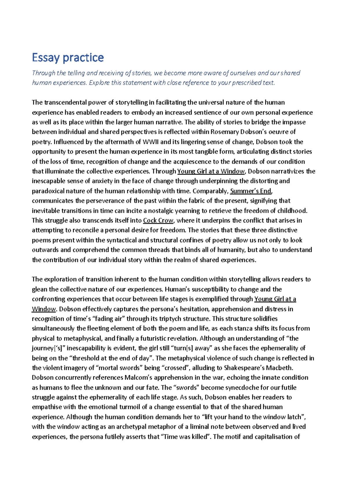 ENG 202 Essay: Exploring the Power of Storytelling in Human Experience ...