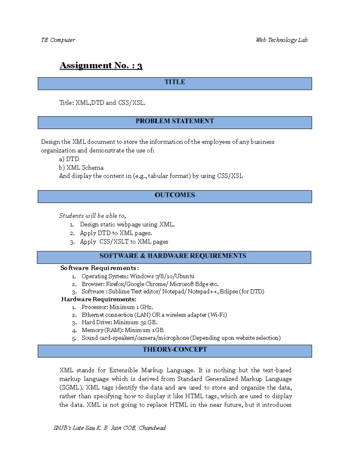 TE Computer Web Technology Lab Assignment 3: XML, DTD & XSLT Overview ...