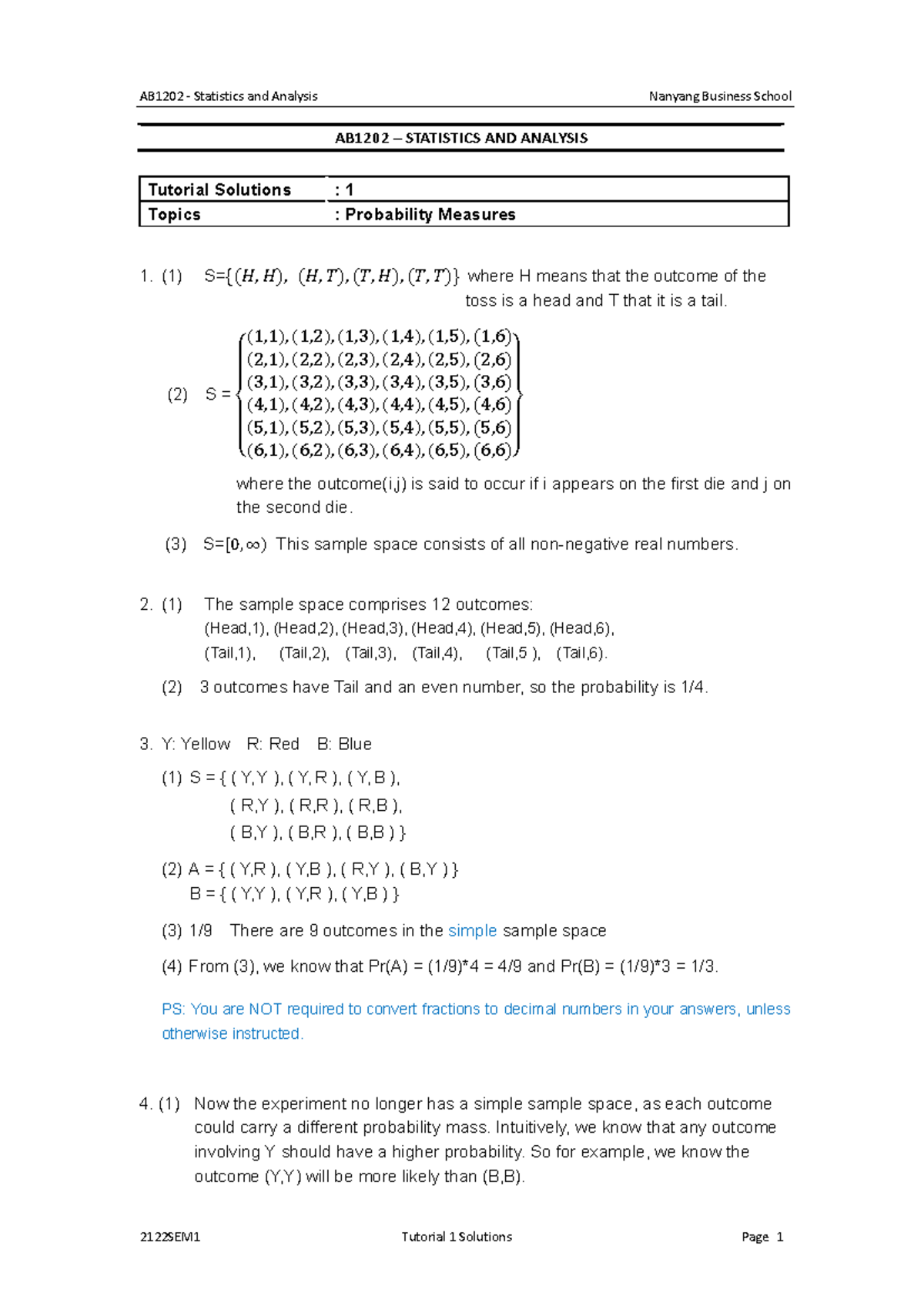 Solutions week 1 ch 2Aug'21 - AB1202 - Statistics and Analysis Nanyang ...