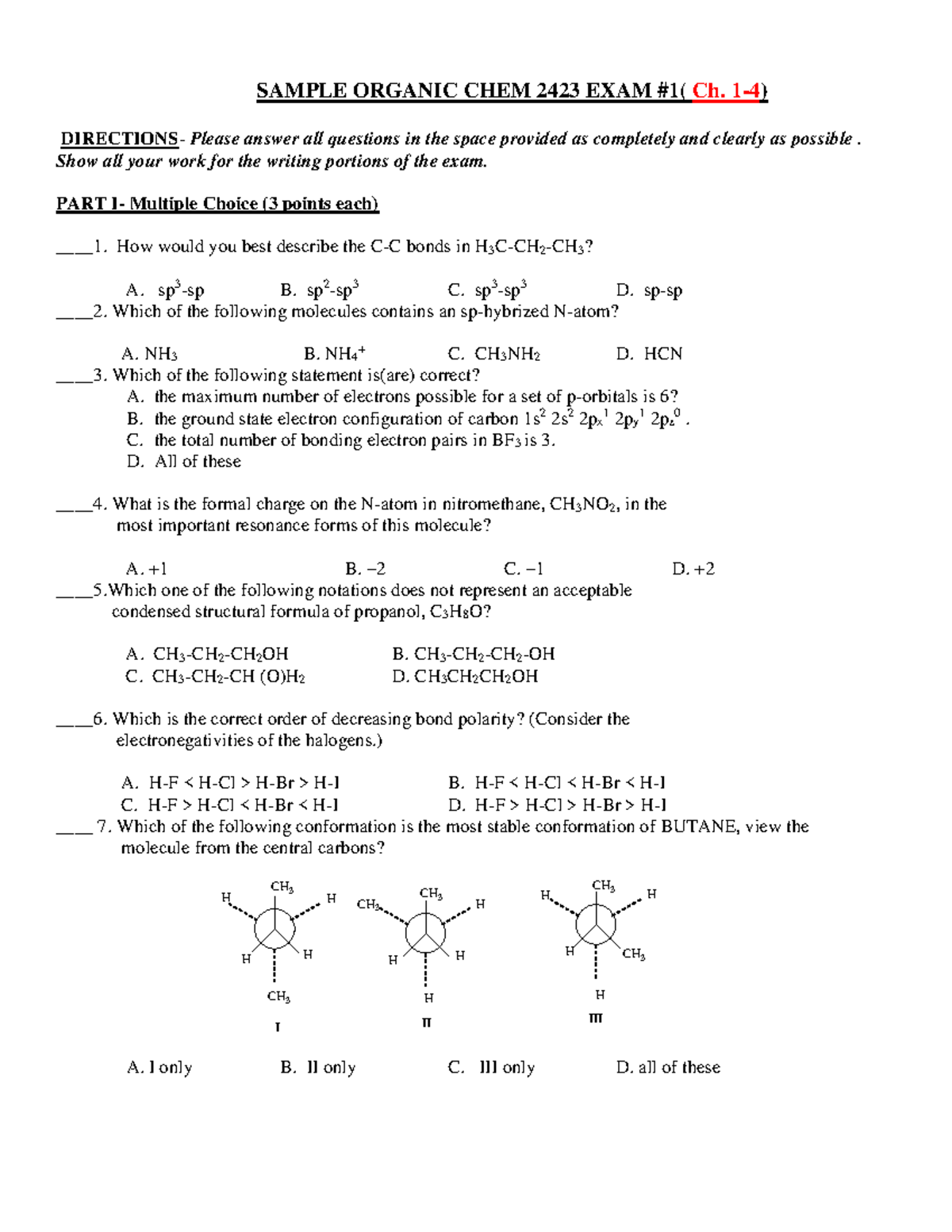 Organic Chem 2423 Final Exam Practice Questions and Answers - Studocu