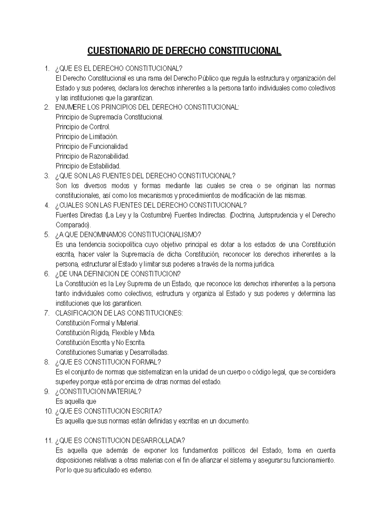 Cuestionario de Derecho Constitucional 1: Fundamentos y Principios ...