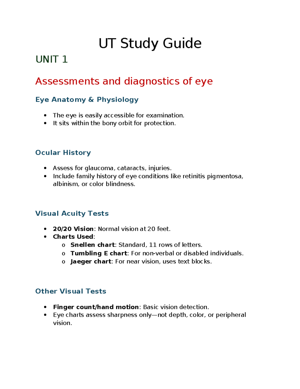 Med Surg UT Study Guide: Eye and Ear Assessments & Diagnostics - Studocu