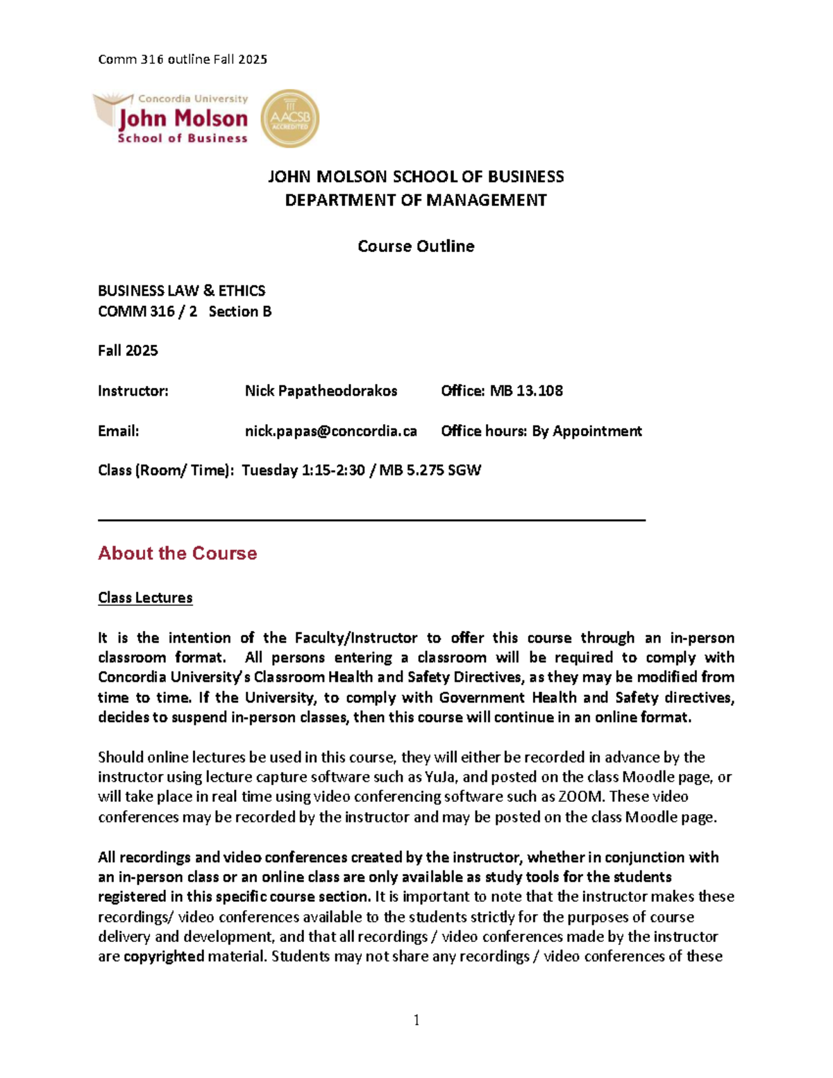 COMM 316 B Fall 2025 Course Outline: Business Law & Ethics - Studocu