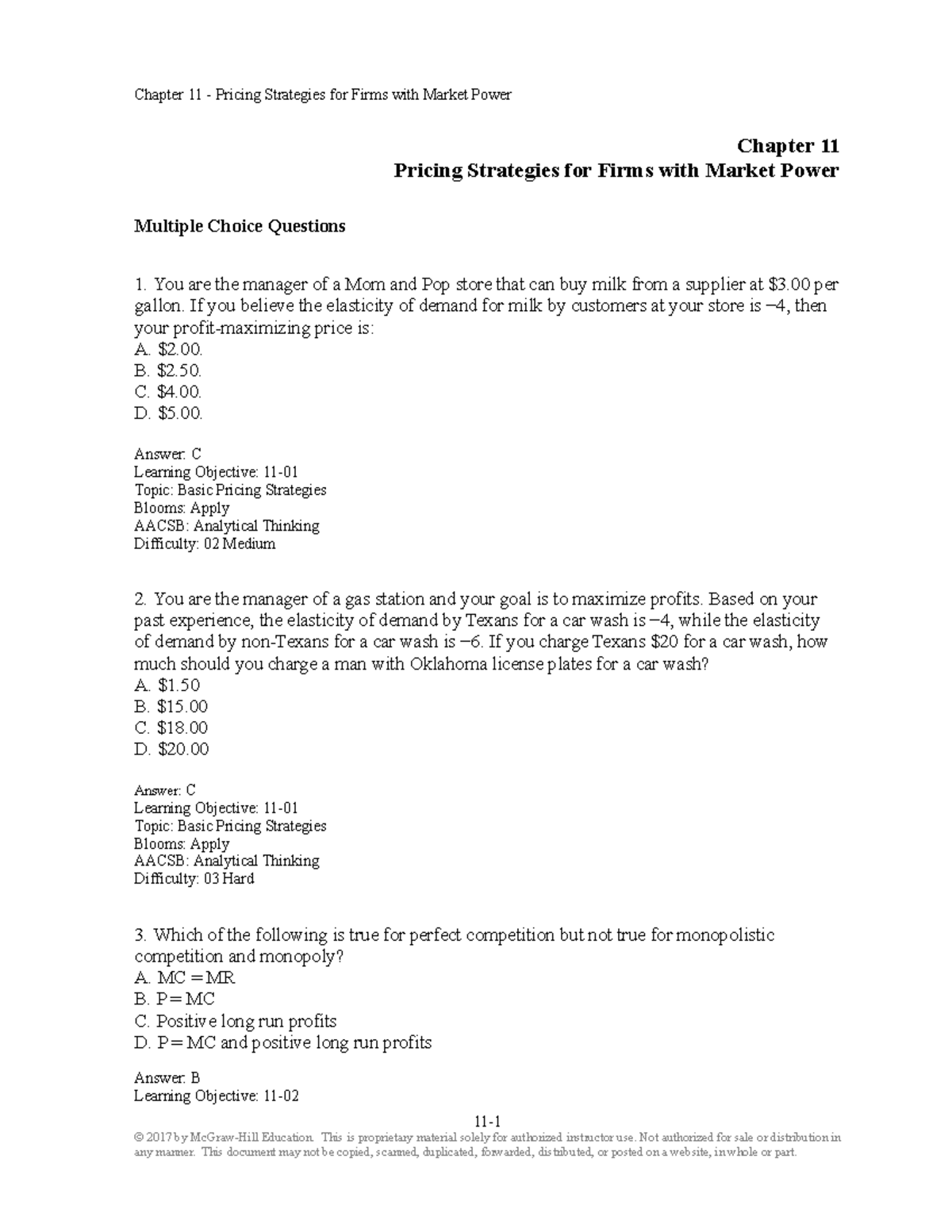Test Bank for Managerial Economics and Business Strategy - Chap 11 ...