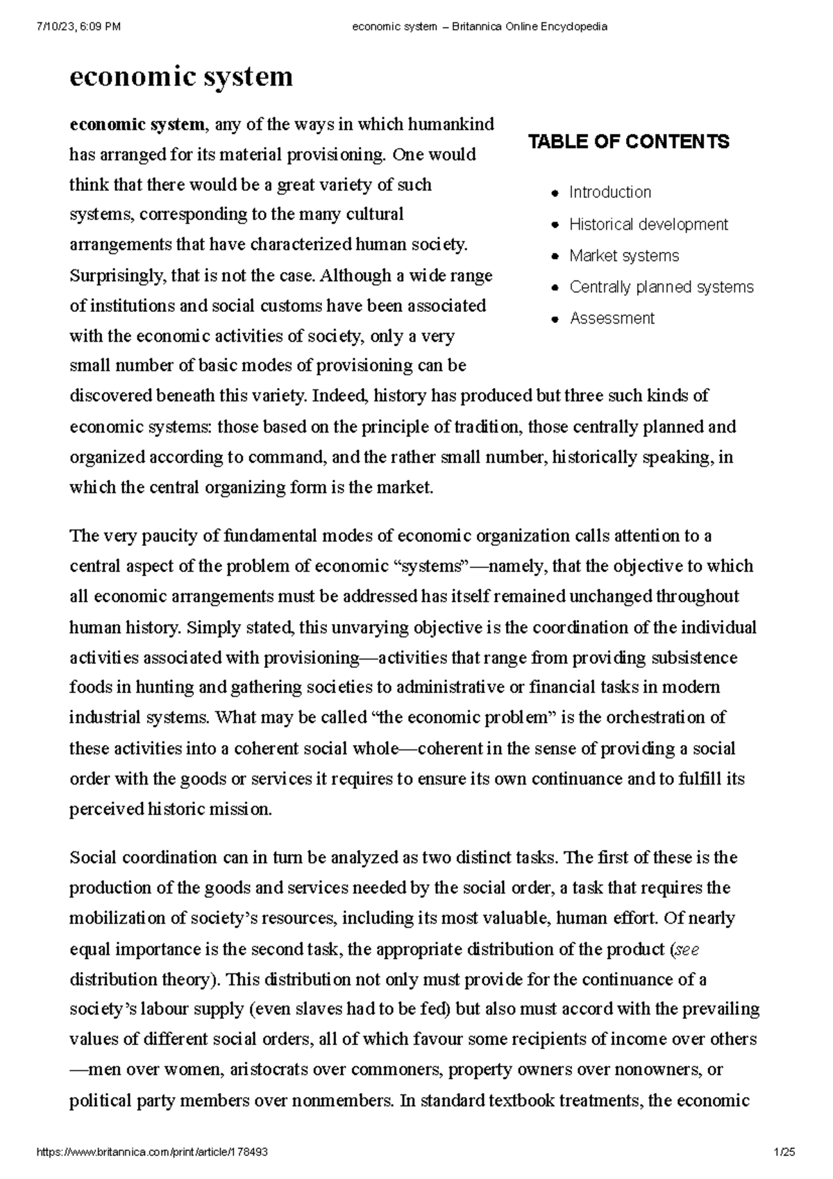 Economic system - Britannica Online Encyclopedia - TABLE OF CONTENTS ...