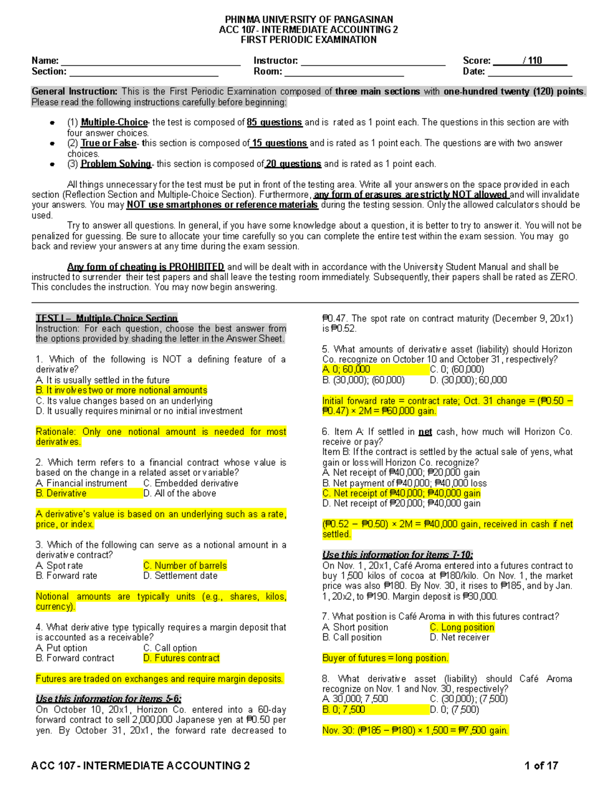 ACC INTERMEDIATE ACCOUNTING 2 FIRST PERIODIC EXAMINATION REVIEW - Studocu
