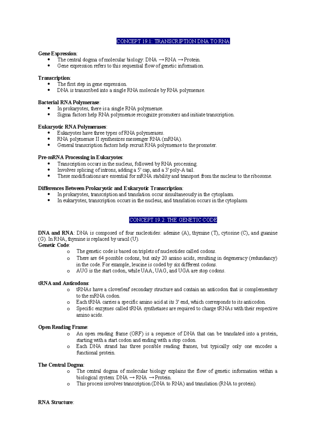 Concept 4: Lecture Notes on Gene Expression and Molecular Biology - Studocu