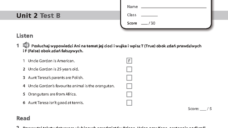 Junior Explorer 4 Unit 2 Test B - Study Guide - Studocu