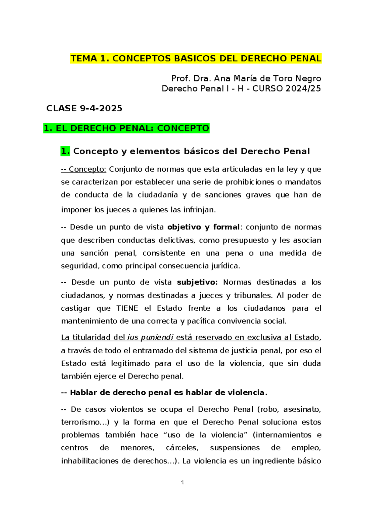 TEMA 1: CONCEPTOS BÁSICOS DEL DERECHO PENAL - DERECHO PENAL I H - Studocu
