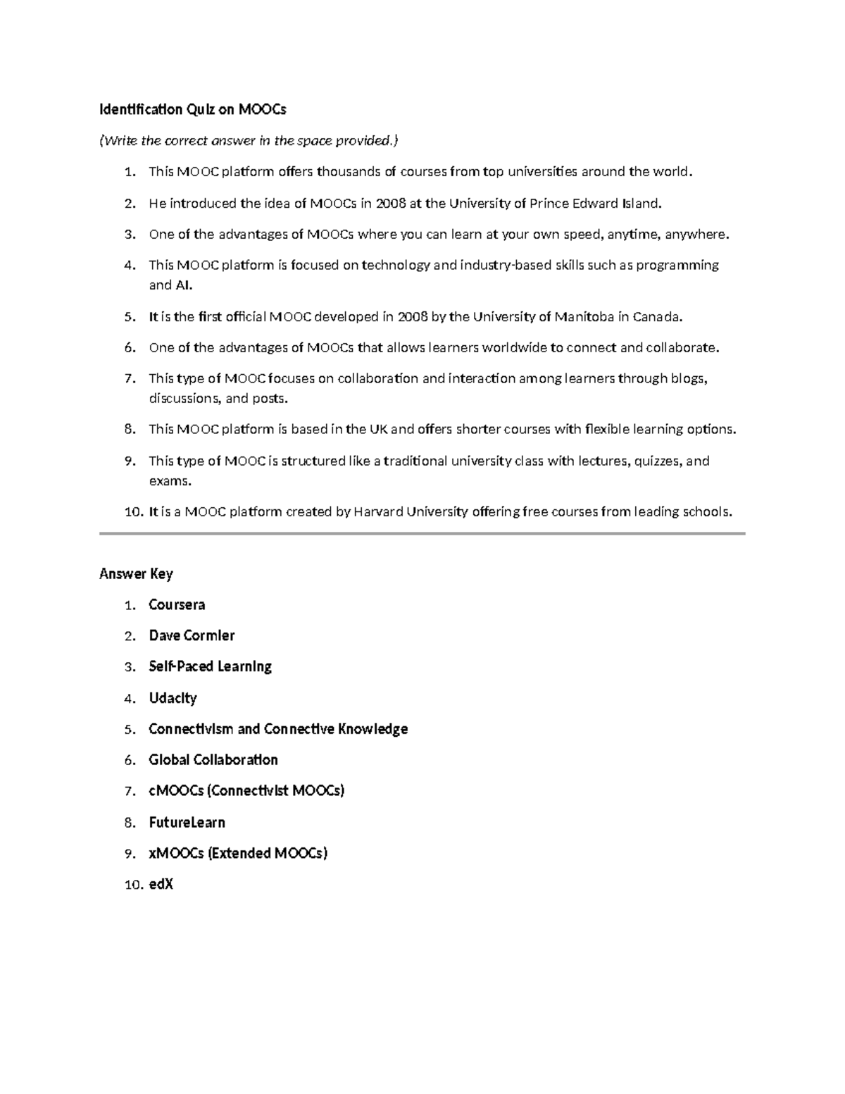 Identification Quiz on MOOCs: Answers & Key Insights - Studocu