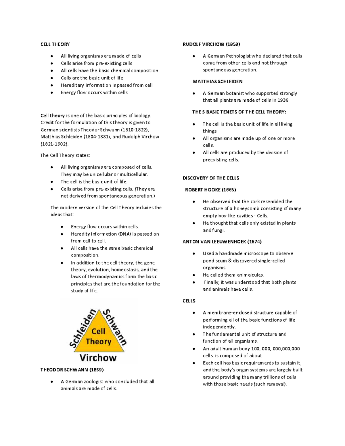 Cells - Reviewer Notes for GenZoo (Cell Theory & Division) - Studocu