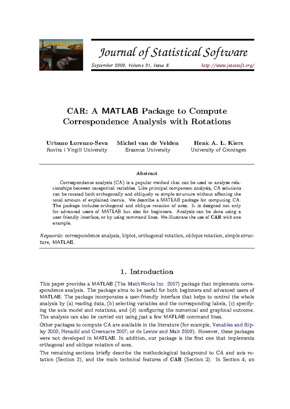 CAR: MATLAB Package for Correspondence Analysis with Rotations - Studocu