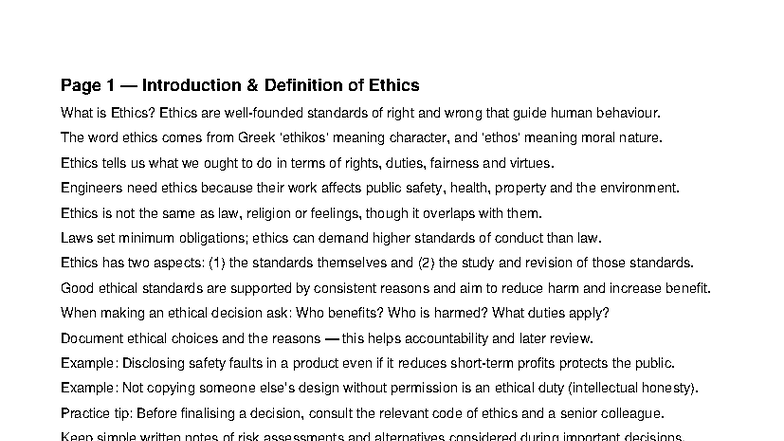 Unit 1: Introduction to Ethics and Professional Responsibility (ENG 101 ...