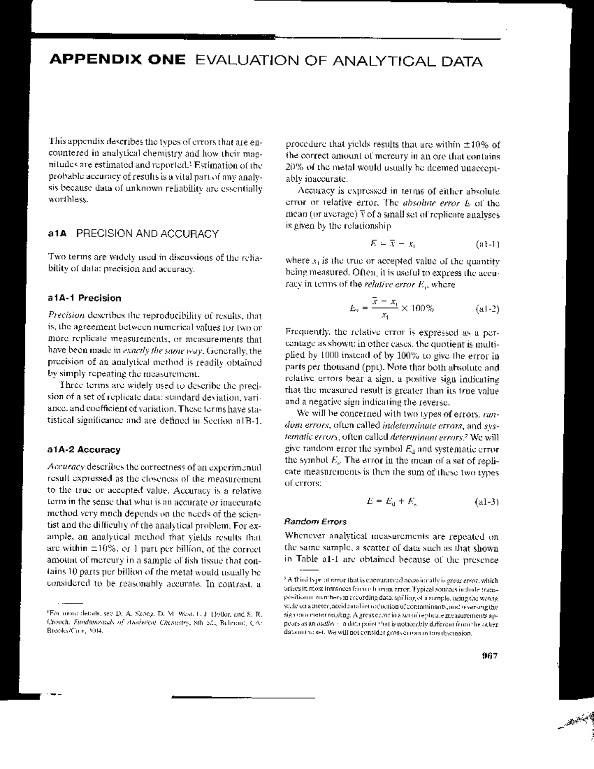 Statistical Treatment of Random Errors in Analytical Chemistry ...