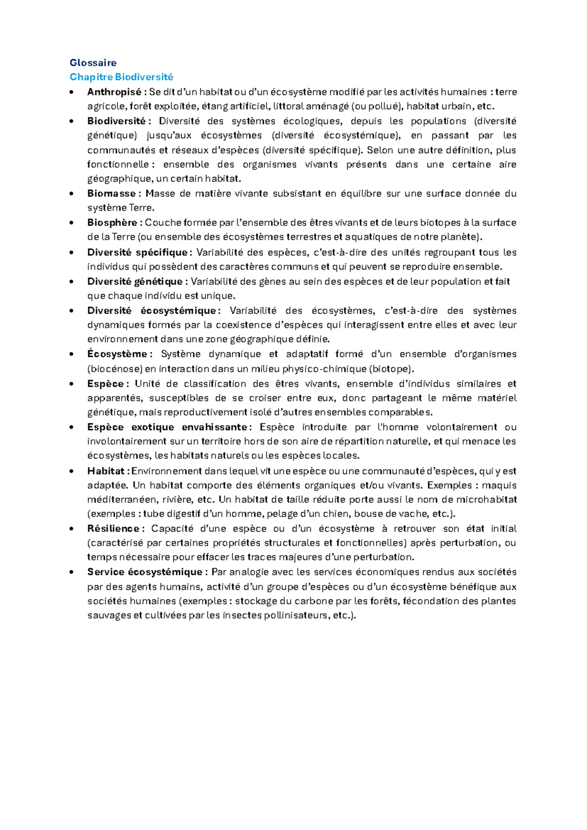 CM - Biodiversit Ã© et sa pr Ã©servation - Glossaire - Glossaire ...