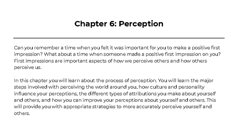 Chapter 6: Understanding Perception and First Impressions - Studocu