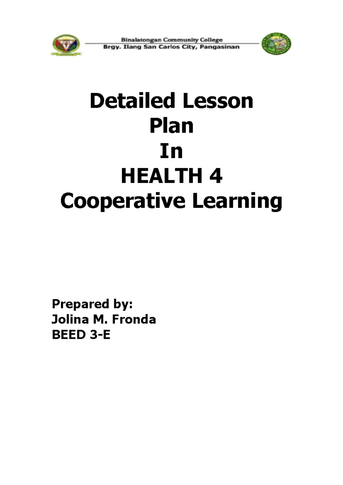 HEALTH 4 Detailed Lesson Plan: Food Safety Principles - Studocu