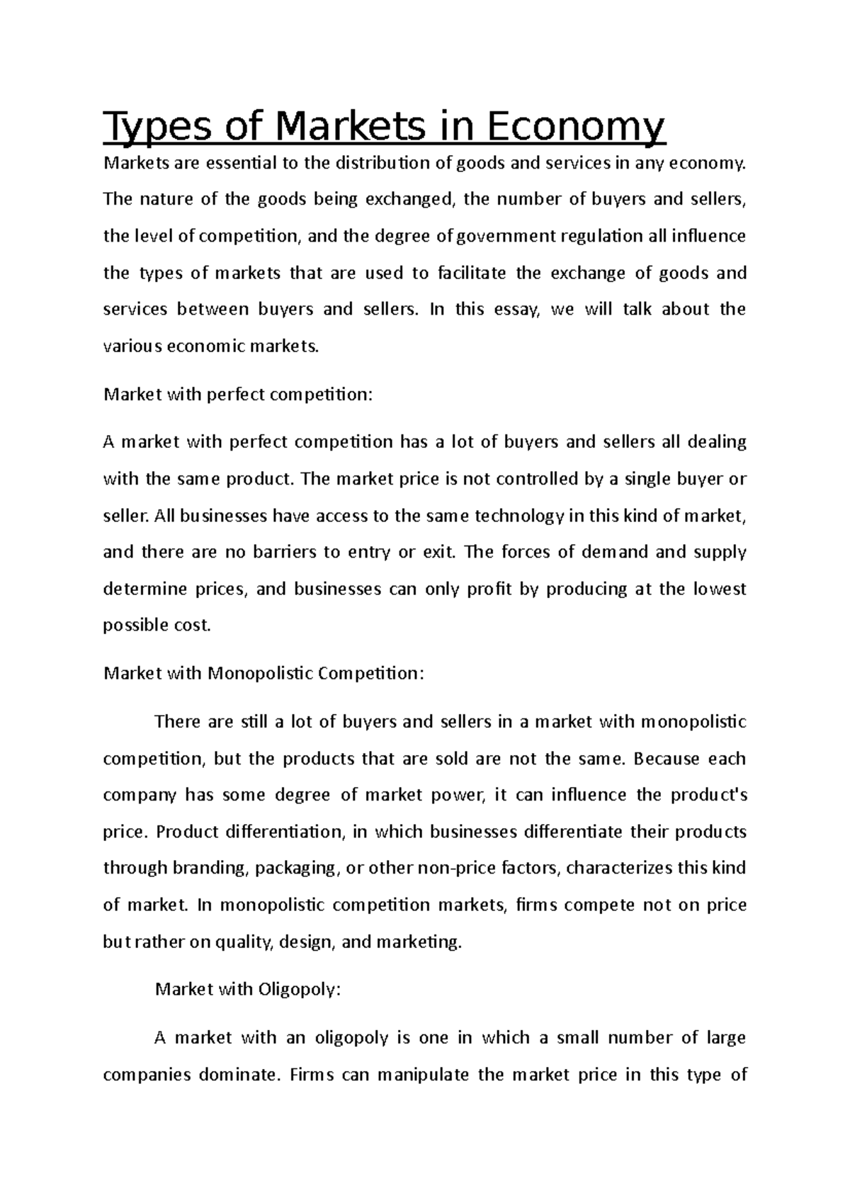 Types of Markets in Economy: Overview of Key Market Structures ...