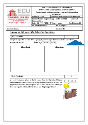 SW testing parcticl exam2023 - Model answer - Page 1 of 3 THE EGYPTIAN ...