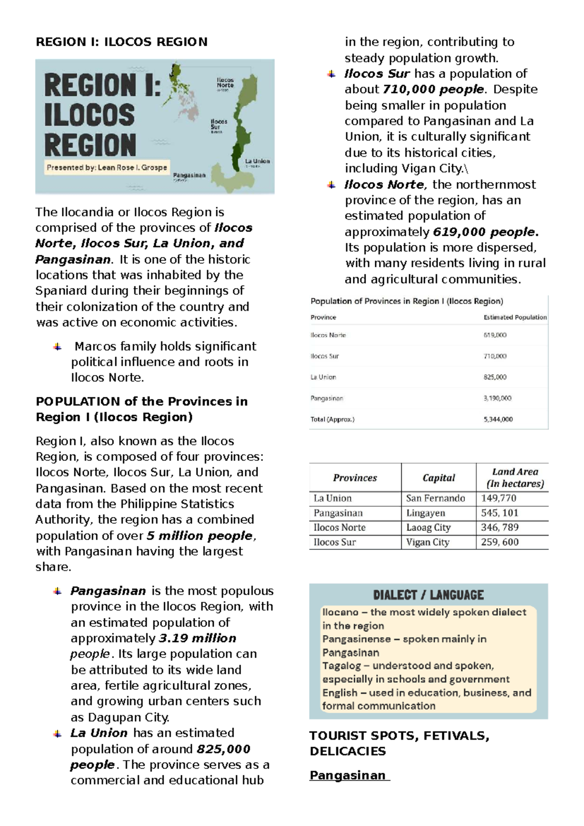 Region I: Ilocos Region Overview and Key Highlights - Studocu