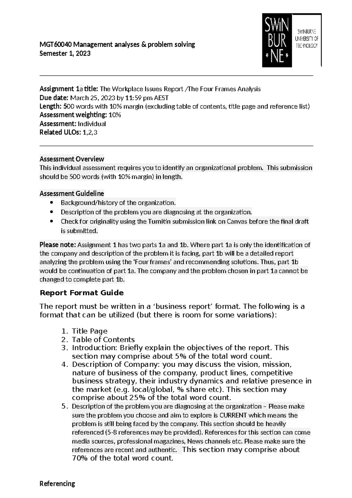 MGT60040 Assignment 1a: Workplace Issues & Four Frames Analysis - Studocu