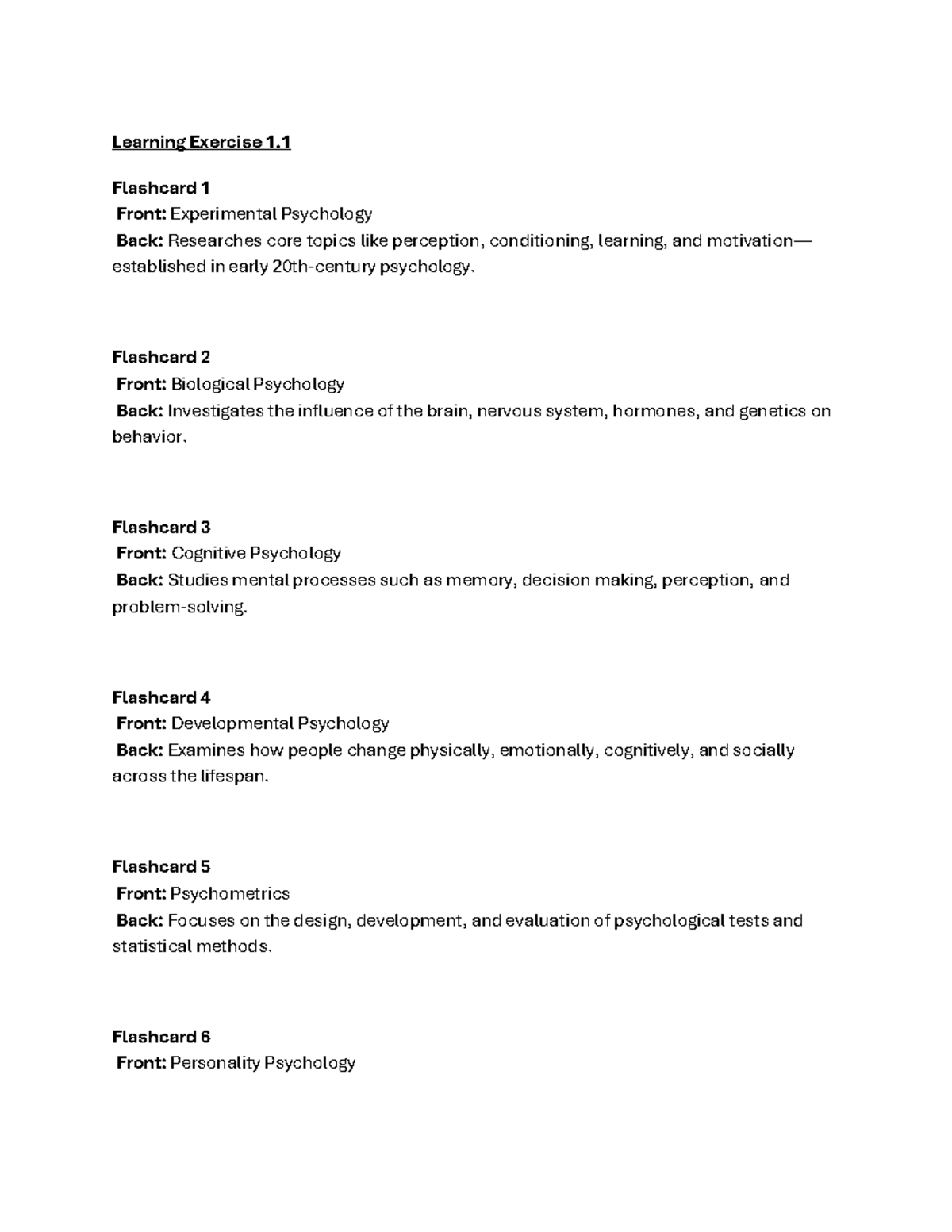 PSYC289 Learning Exercise 1.1: Key Concepts in Psychology - Studocu