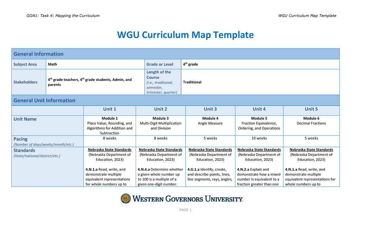 WGU Curriculum Map Template - WGU Curriculum Map Template General ...