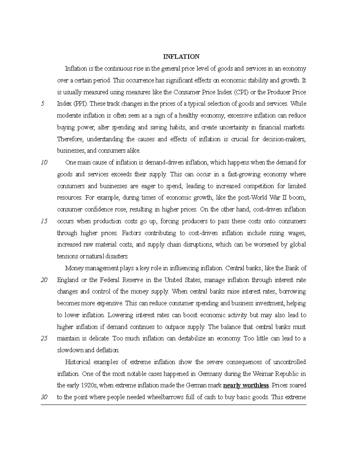 Reading - Understanding Inflation and Its Economic Impacts - Studocu