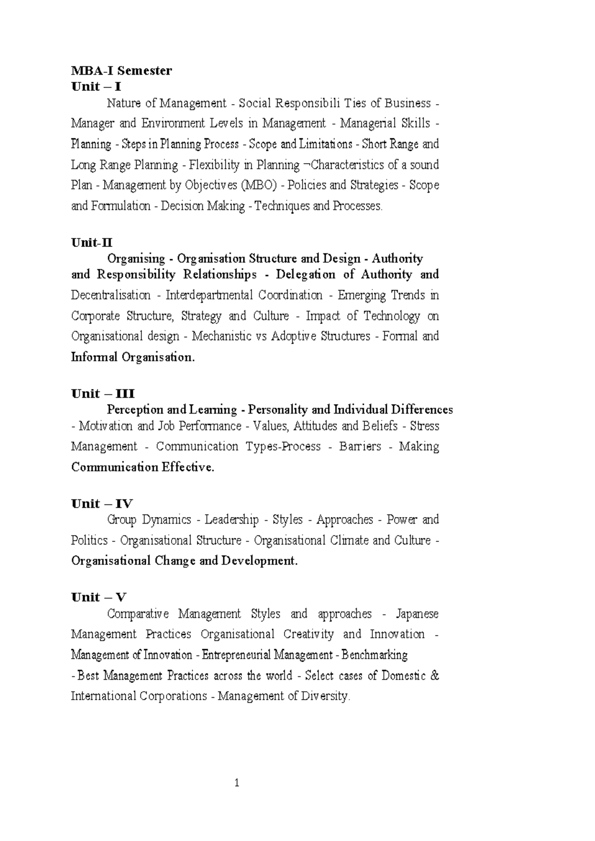 Unit 1 and 2 mp - UNIT 1 and 2 notes - MBA-I Semester Unit – I Nature ...