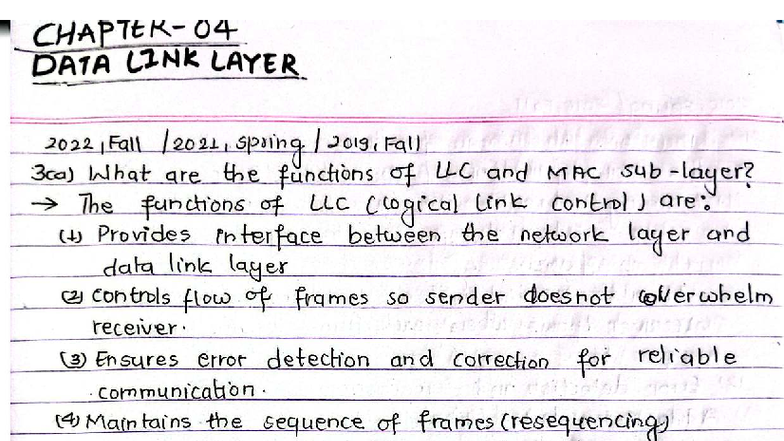 Chapter 04: Data Link Layer Functions and Protocols (CS 20221) - Studocu