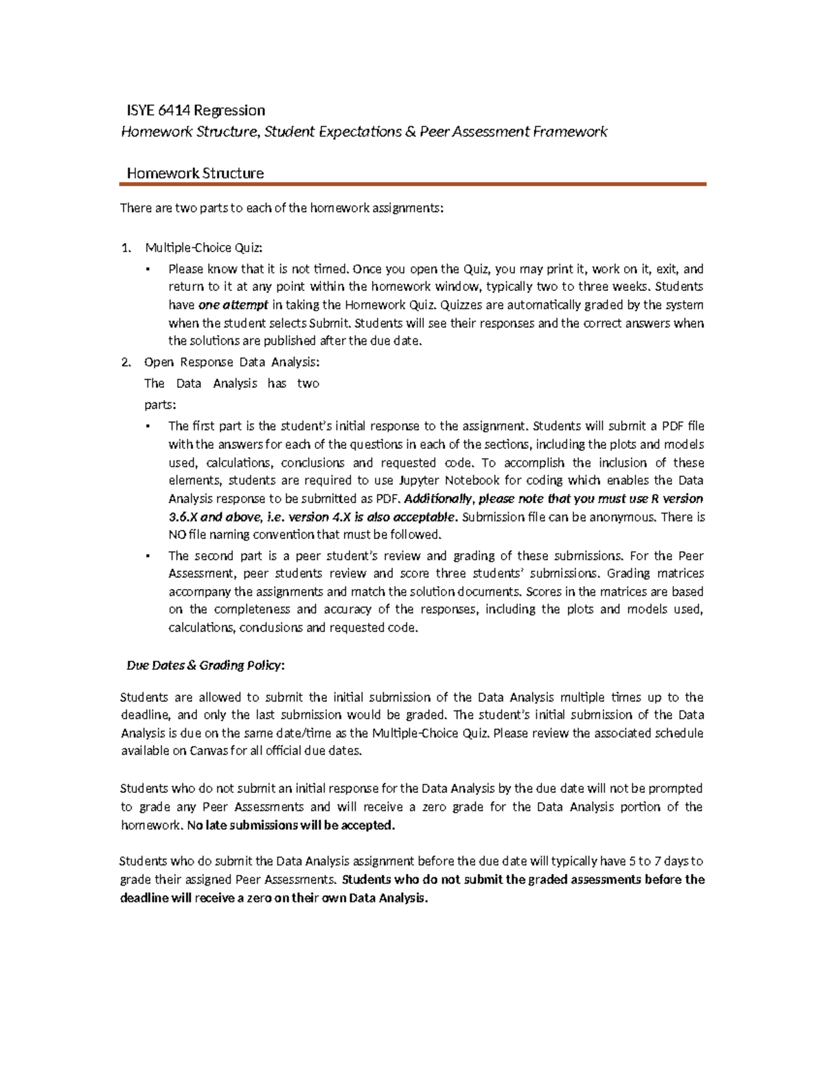 ISYE 6414 Regression Homework Structure & Peer Assessment Guide - Studocu