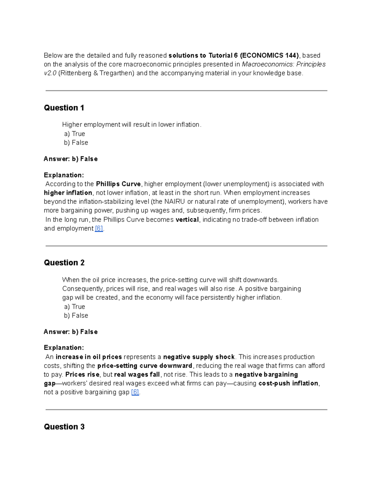 Tutorial 6 Solutions (ECON 144): Macroeconomic Principles Explained ...
