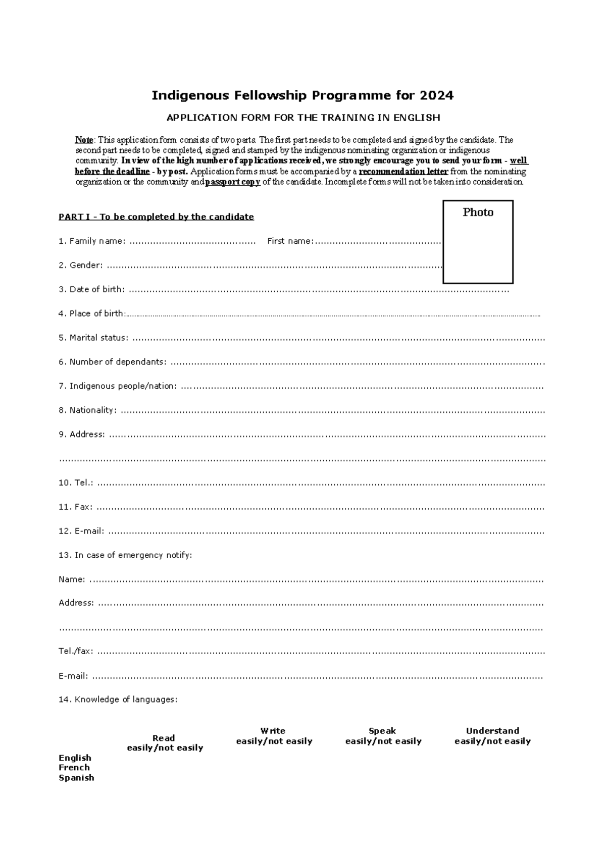 IFP Applicationform 2024 EN - Indigenous Fellowship Programme for 2024 ...