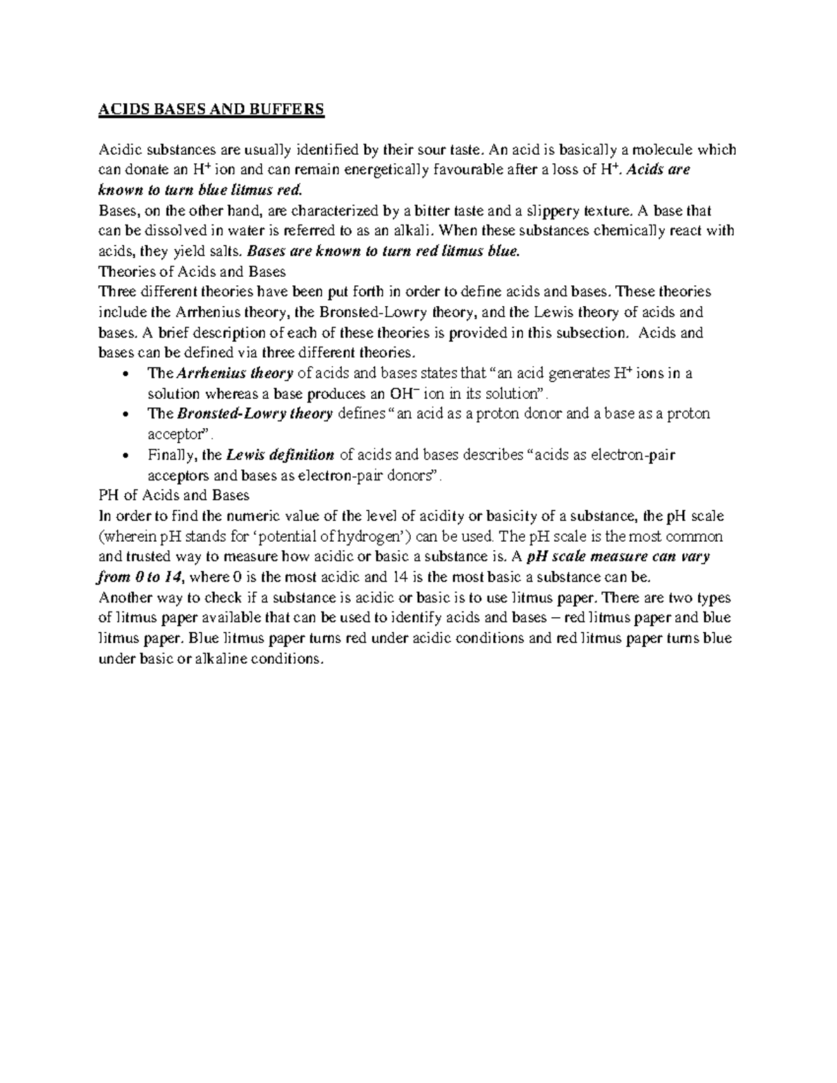 Acid, bases and buffers coursework notes for chemistry knowledge in ...