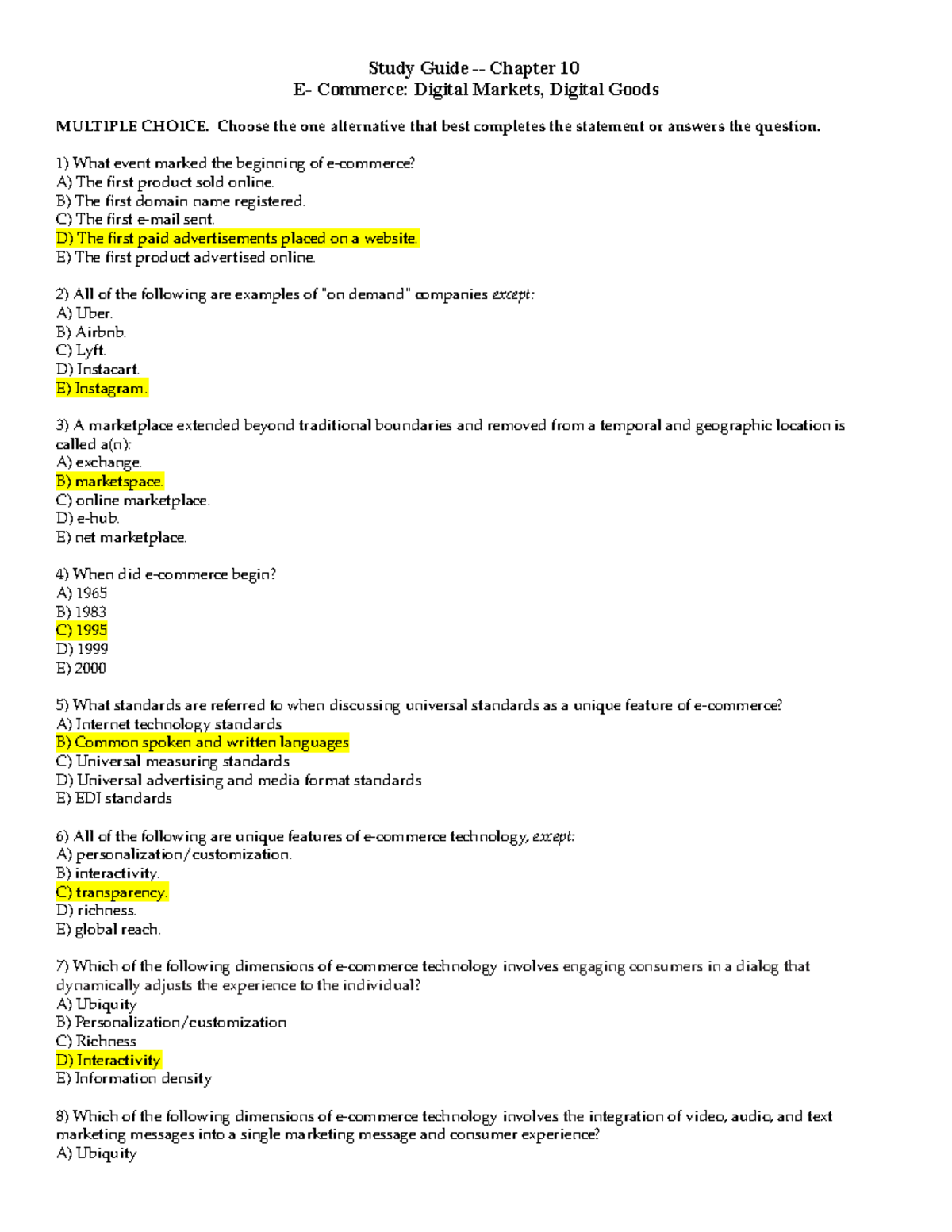 Chapter 10 - Lecture notes 10 - Study Guide - Chapter 10 E- Commerce ...