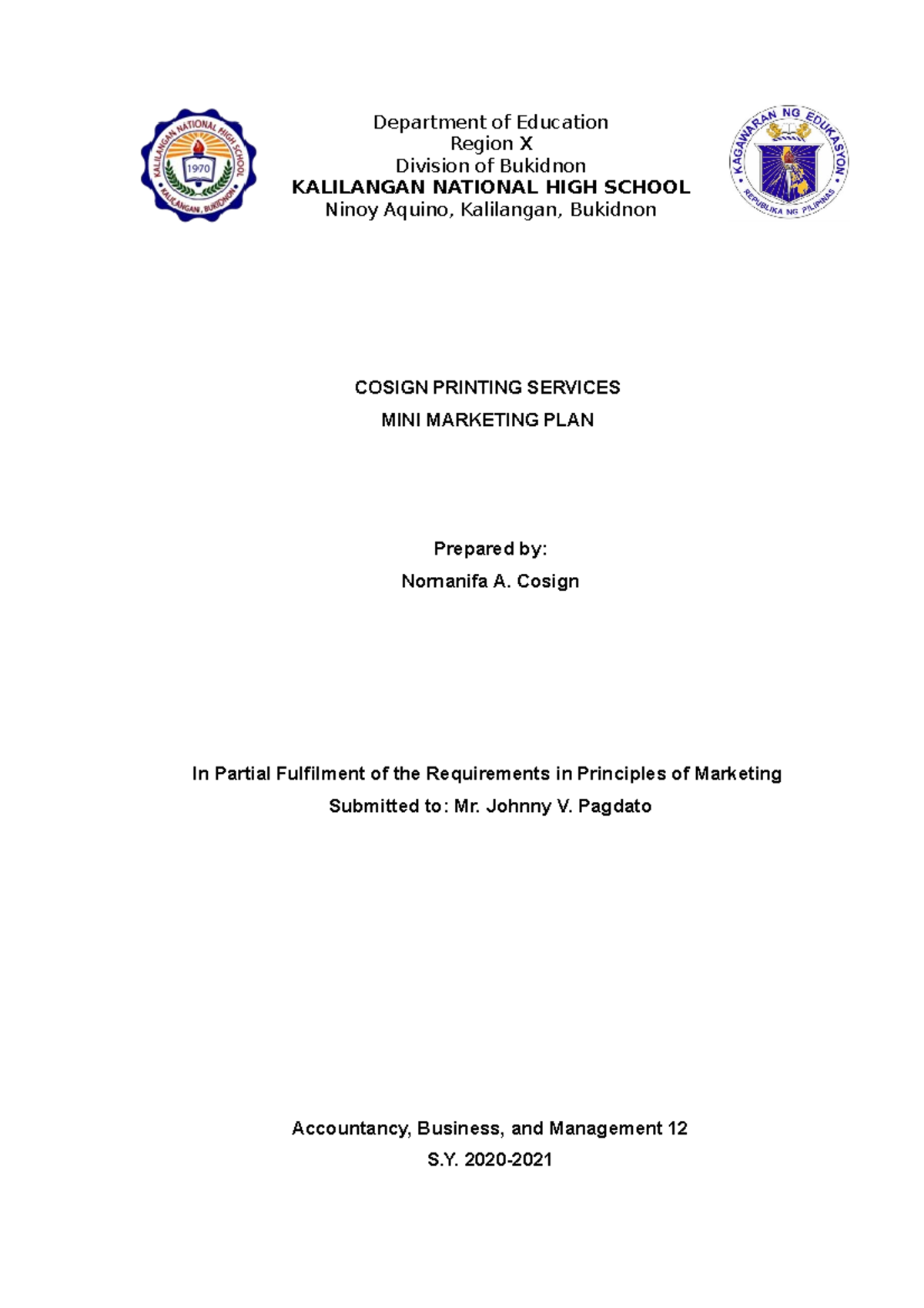MArketing plan - Department of Education Region X Division of Bukidnon ...