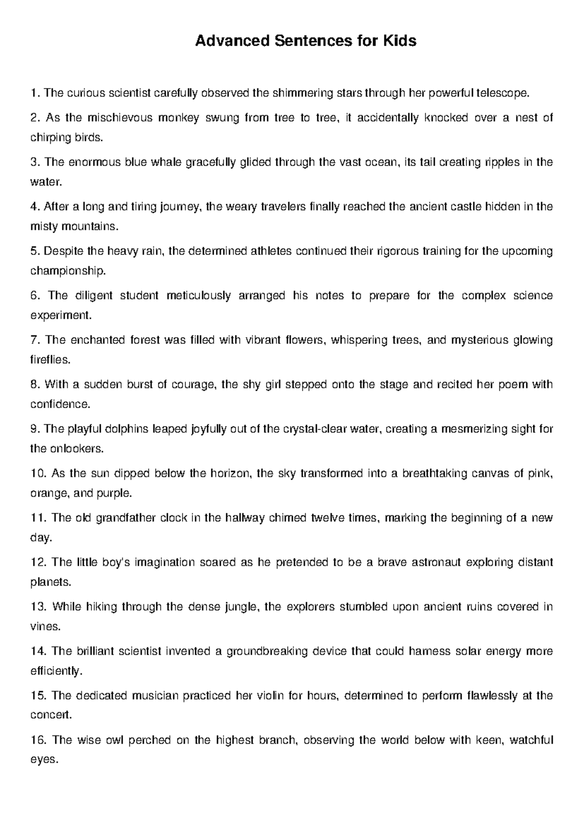 Advanced Sentence Structures for Kids 2: Creative Writing Practice - Studocu