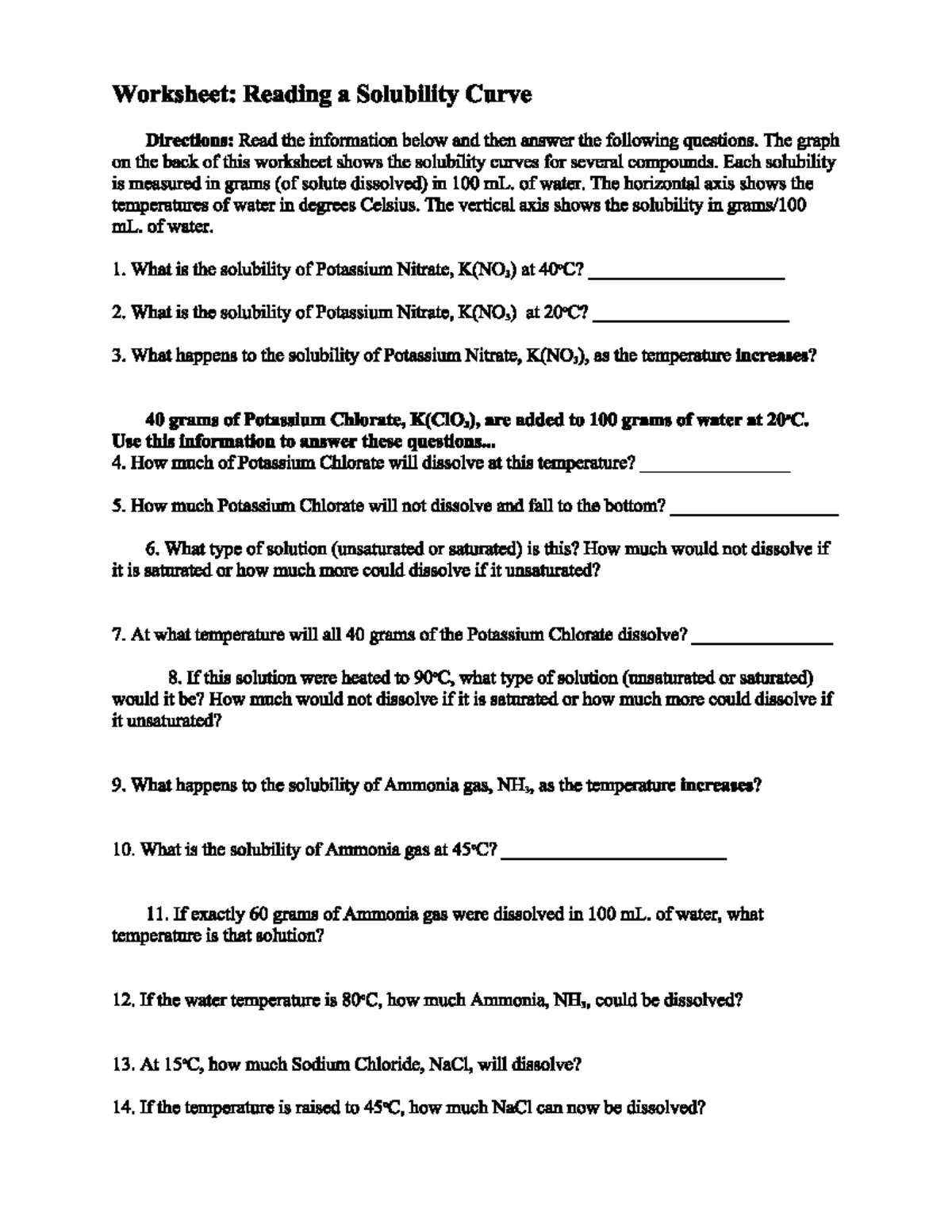 3.10 Homework - Worksheet: Reading a Solubility Curve Directions: Read ...