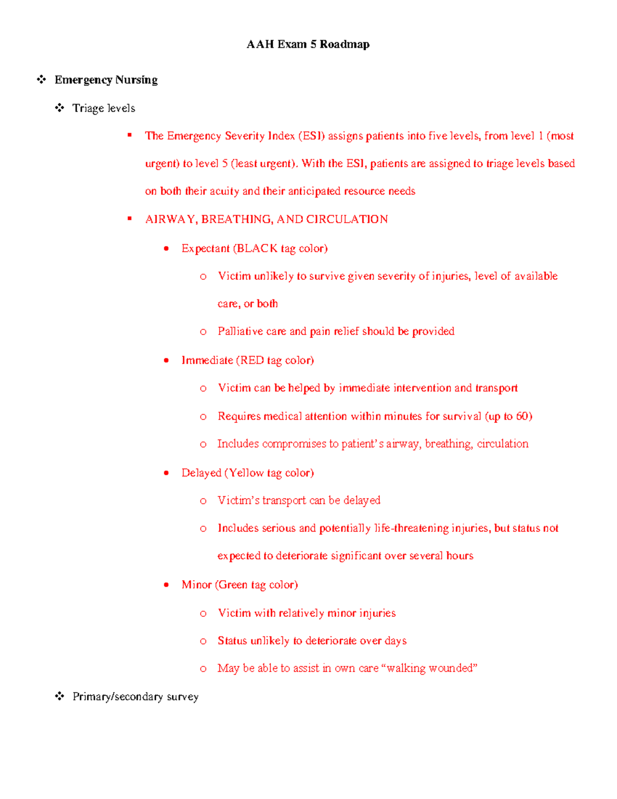 AAH 5 Exam Notes - Emergency Nursing & Patient Triage Overview - Studocu