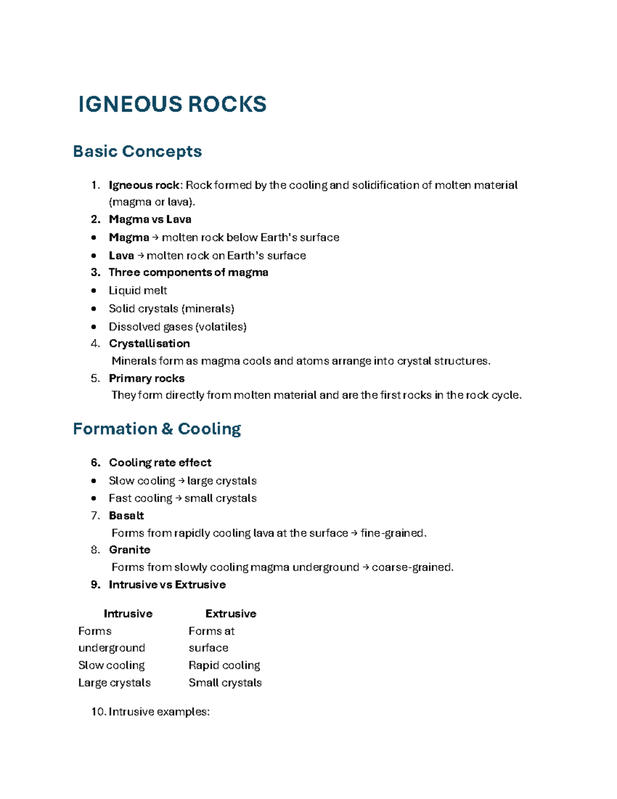 IGNEOUS ROCKS (GEOL101) Basic Concepts and Characteristics - Studocu