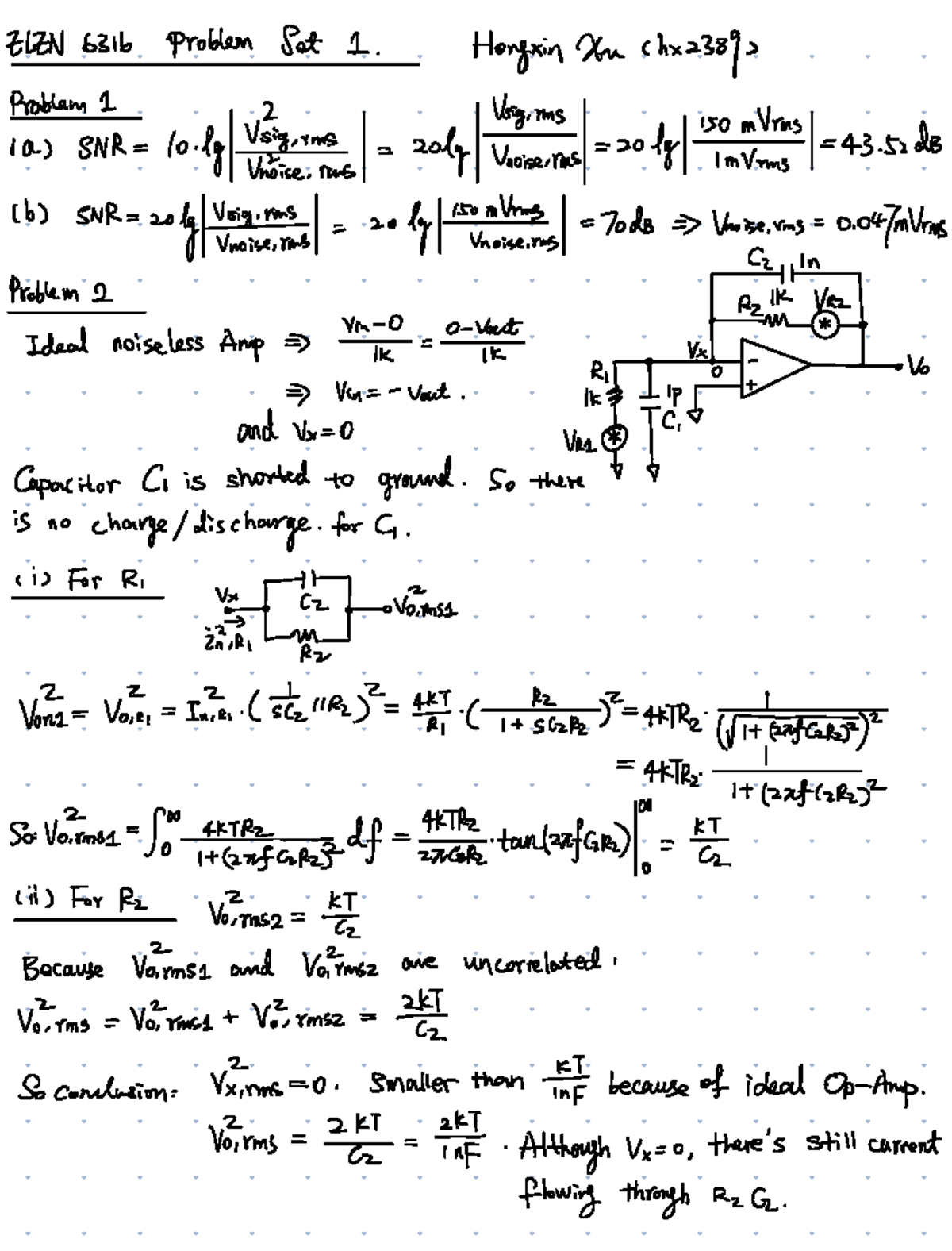 E E6316 Problem Set 1: Noise Analysis and Calculations - Studocu