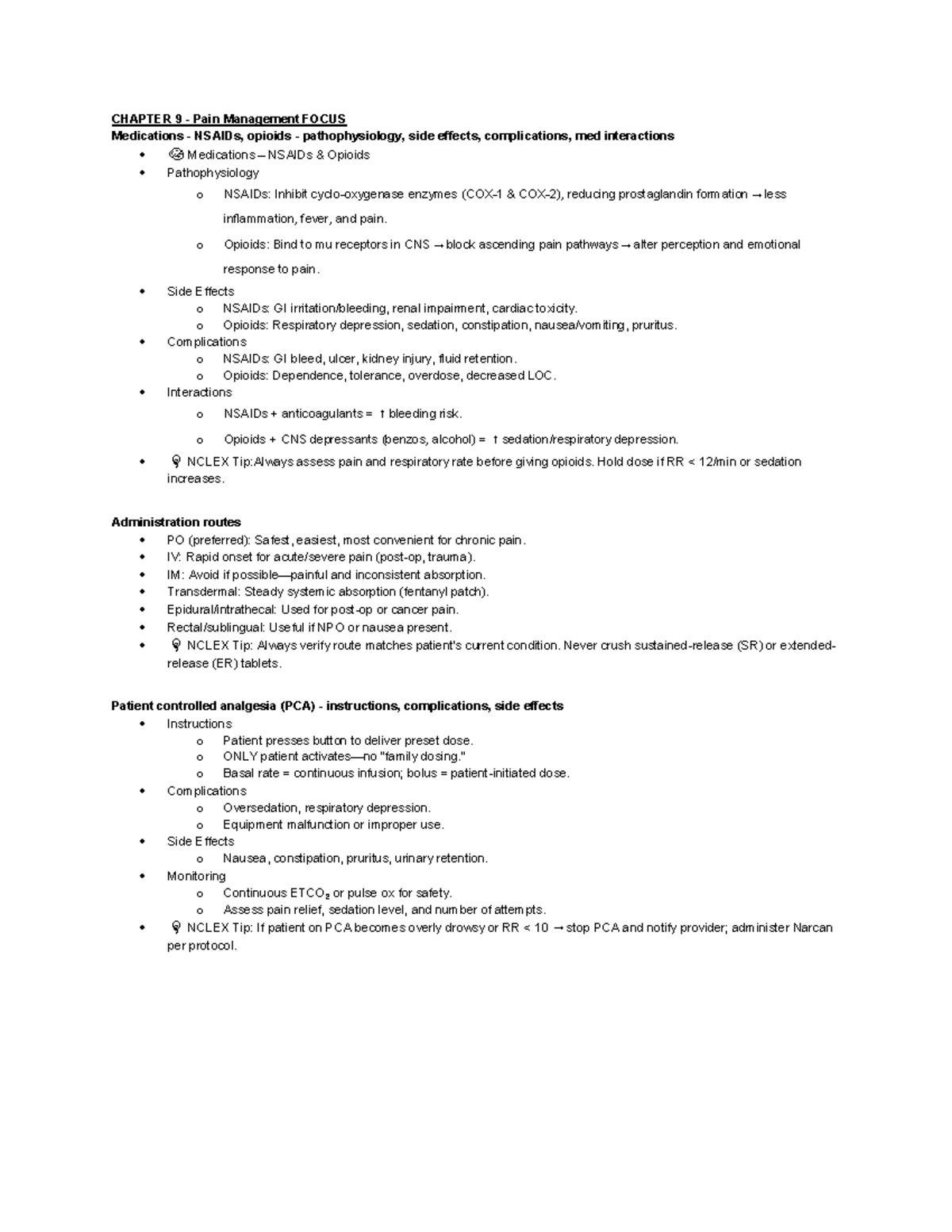 CHAPTER 9 - Pain Management Overview - Studocu