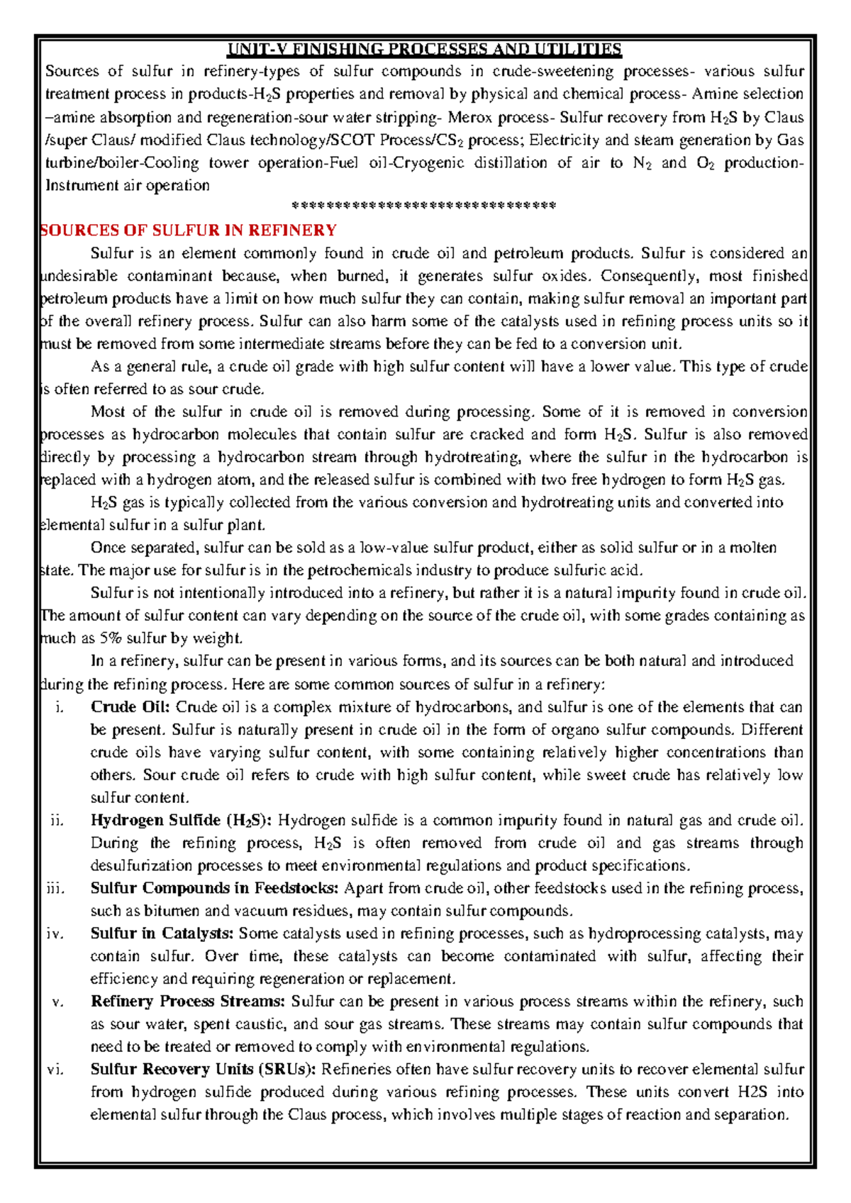 CH3003 SRT Unit 5 - Sulfur Treatment Processes in Refining Operations ...